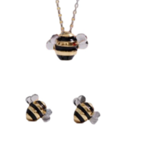 WEE BEE & Queen Bee Necklace and Earrings gift box 925 sterling stamped